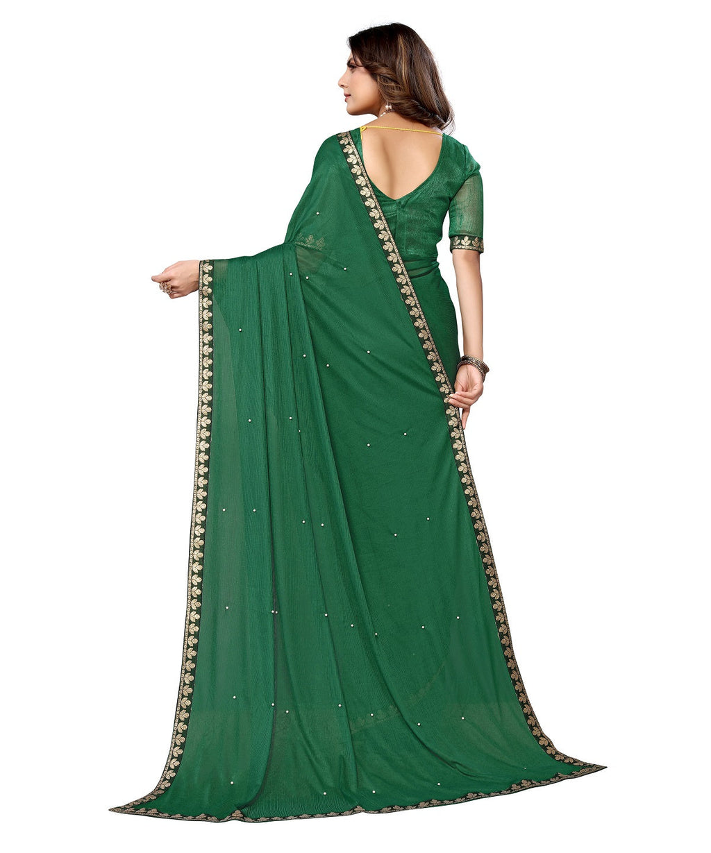 Vamika Goergette Silk Thread Work Green Bollywood Style Saree