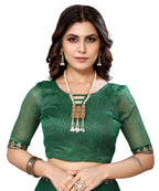 Vamika Goergette Silk Thread Work Green Bollywood Style Saree