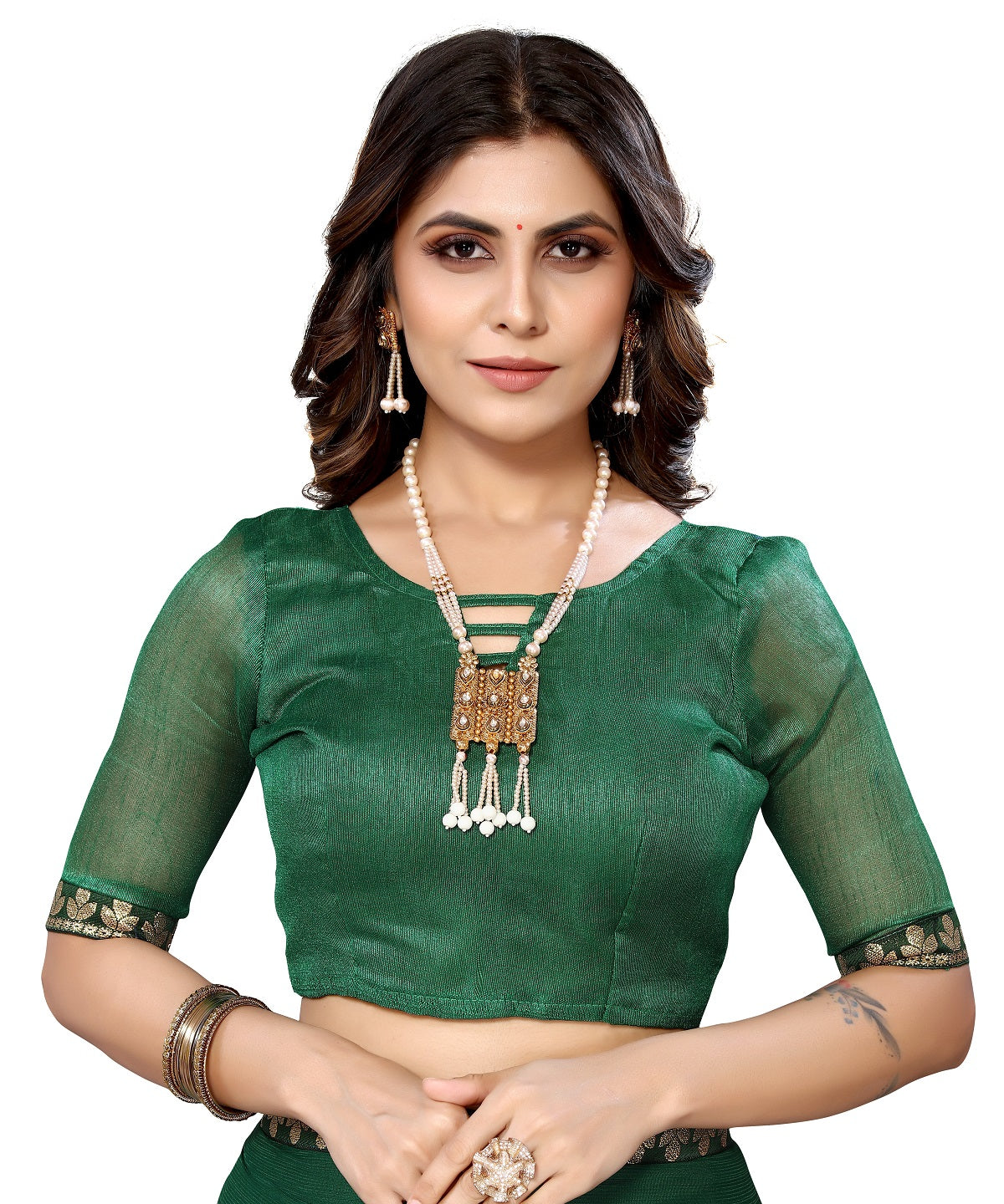 Vamika Goergette Silk Thread Work Green Bollywood Style Saree