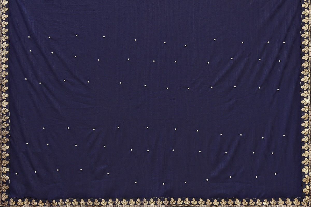 Vamika Goergette Silk Thread Work Navy Bollywood Style Saree