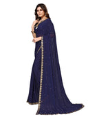Vamika Goergette Silk Thread Work Navy Bollywood Style Saree