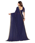 Vamika Goergette Silk Thread Work Navy Bollywood Style Saree