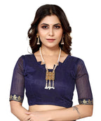 Vamika Goergette Silk Thread Work Navy Bollywood Style Saree