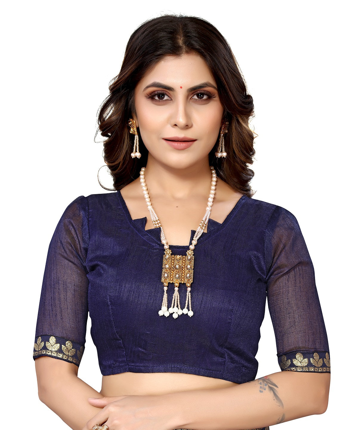 Vamika Goergette Silk Thread Work Navy Bollywood Style Saree