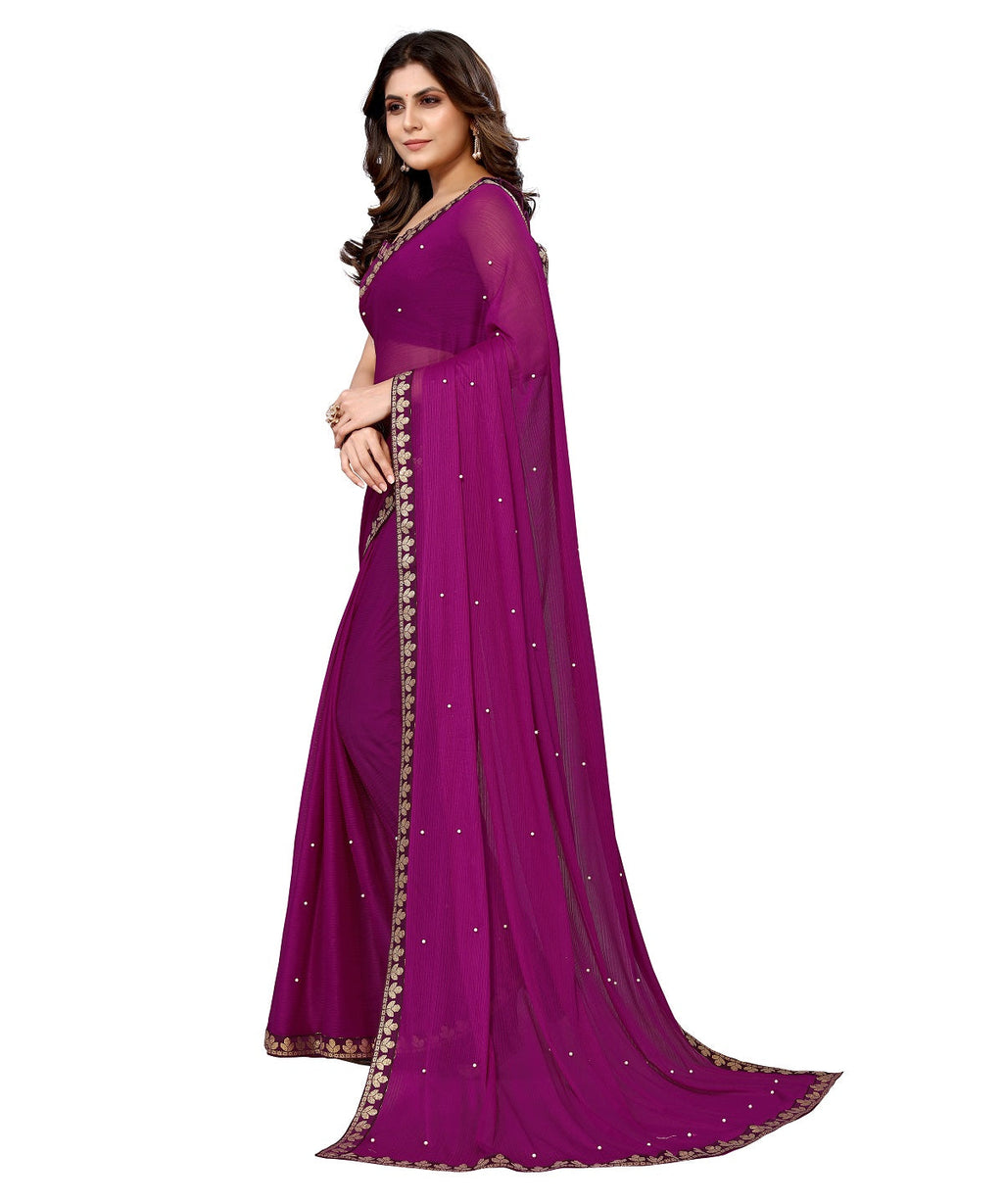 Vamika Goergette Silk Thread Work Purple Bollywood Style Saree