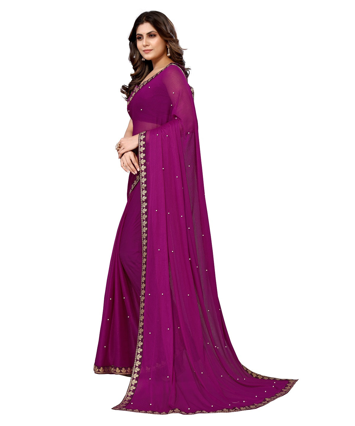 Vamika Goergette Silk Thread Work Purple Bollywood Style Saree