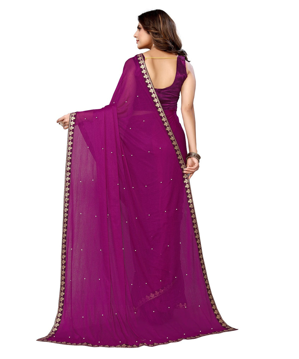 Vamika Goergette Silk Thread Work Purple Bollywood Style Saree