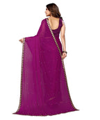 Vamika Goergette Silk Thread Work Purple Bollywood Style Saree