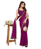 Vamika Goergette Silk Thread Work Purple Bollywood Style Saree