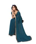 Vamika Goergette Silk Thread Work Rama Bollywood Style Saree