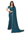 Vamika Goergette Silk Thread Work Rama Bollywood Style Saree