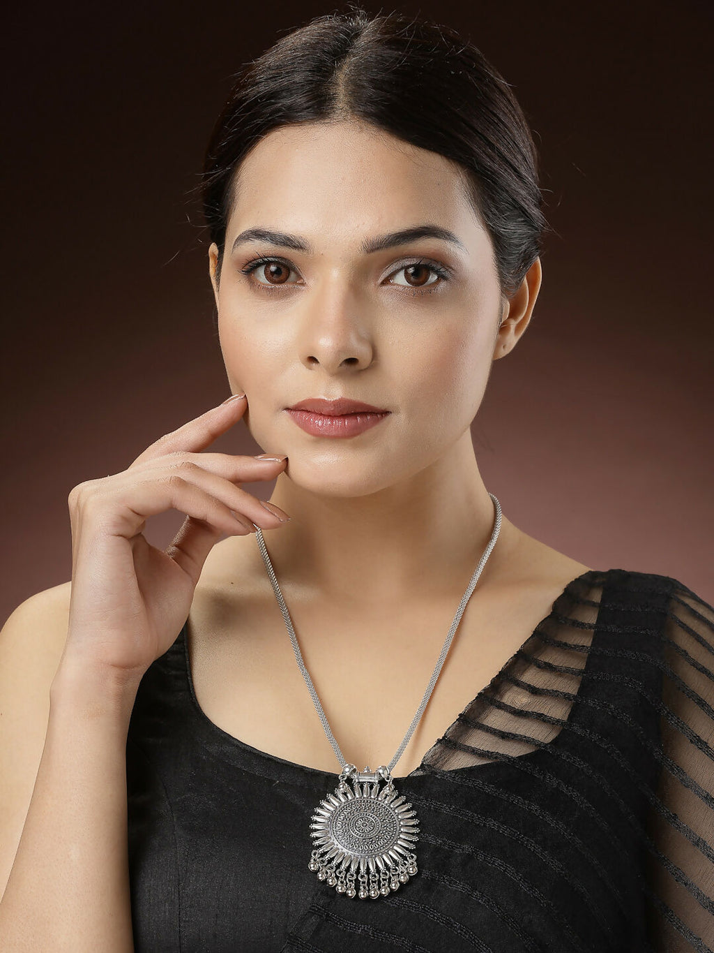 NVR Women's Silver-Toned German Silver Oxidised Pandent