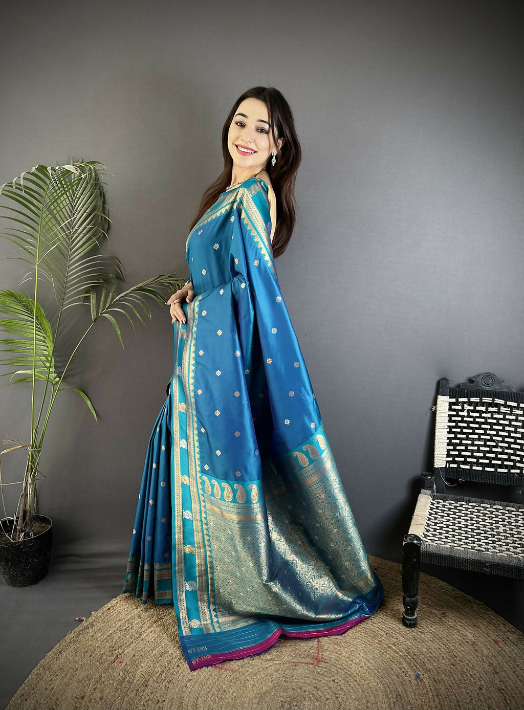 Joban Fashion Sky Blue Banarasi Soft Silk Woven Saree - Distacart