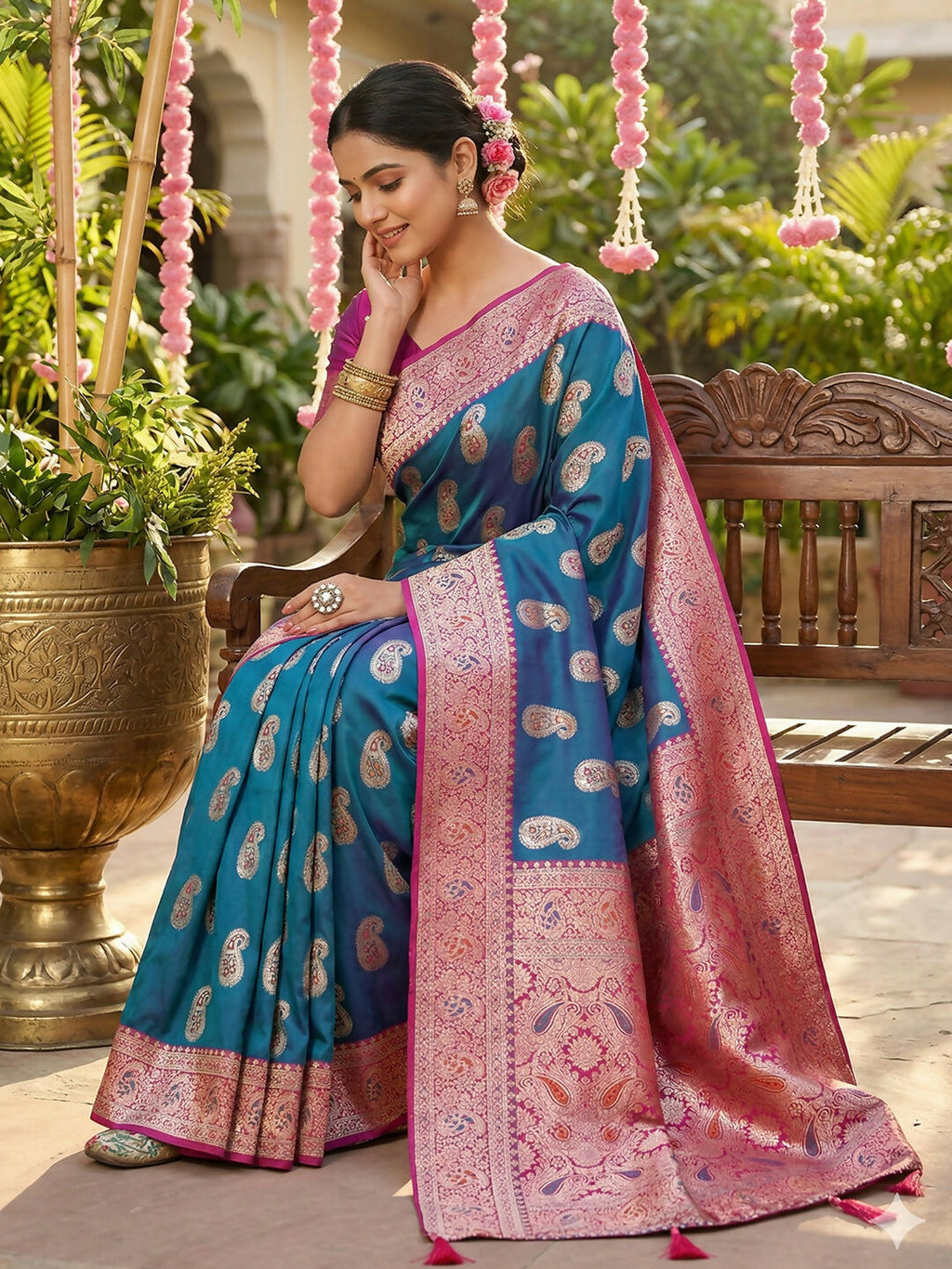Shree Shyam Fashion Sky Blue Silk Blend Saree - Distacart