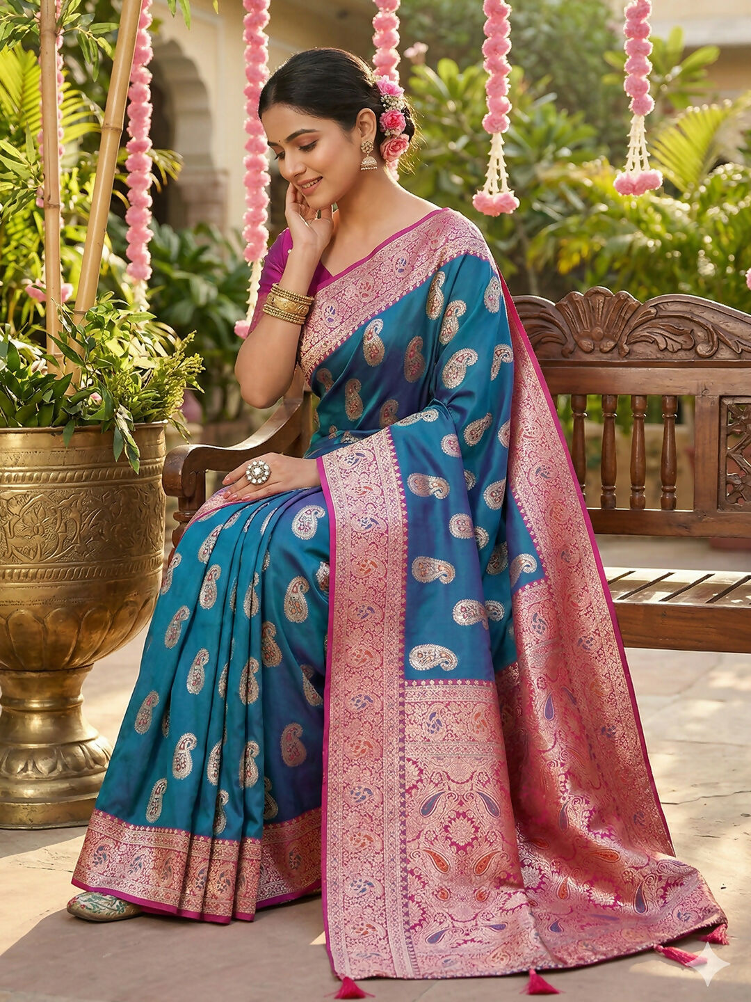 Shree Shyam Fashion Sky Blue Silk Blend Saree - Distacart