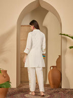 Joban Fashion Women Off-White Roman Silk Embroidered Stitched Kurta Set - Distacart