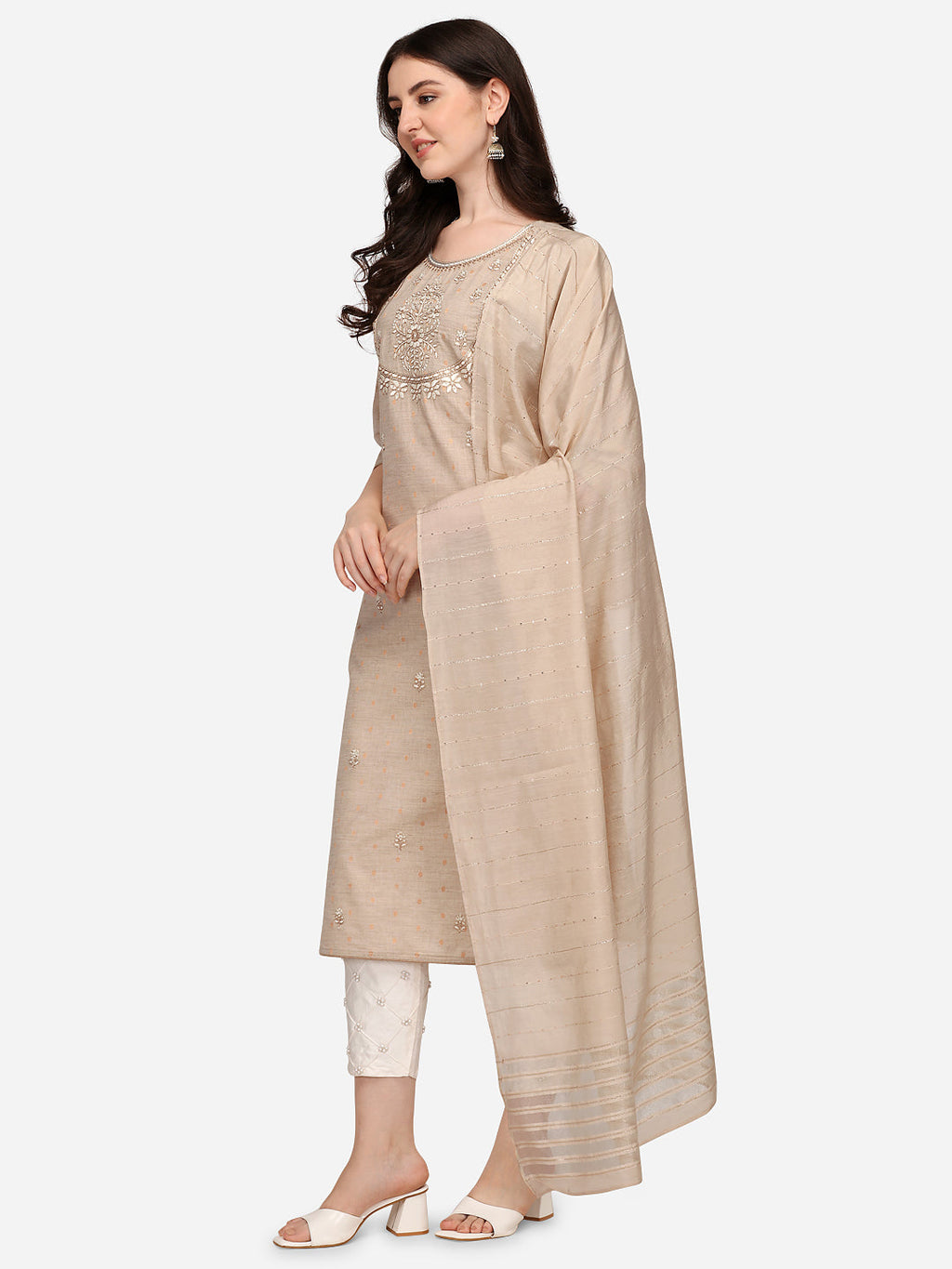Embroidered Kurta With Pant & Dupatta Set, Multicolor - Hiral Fashion - Distacart