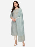 Embroidered Kurta With Pant & Dupatta Set, Multicolor - Hiral Fashion - Distacart