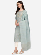 Embroidered Kurta With Pant & Dupatta Set, Multicolor - Hiral Fashion - Distacart