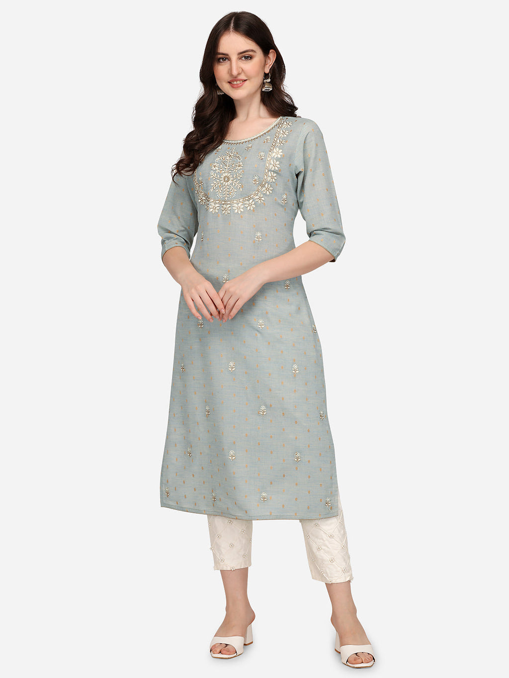 Embroidered Kurta With Pant & Dupatta Set, Multicolor - Hiral Fashion - Distacart