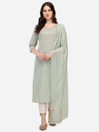 Embroidered Kurta With Pant & Dupatta Set, Multicolor - Hiral Fashion - Distacart