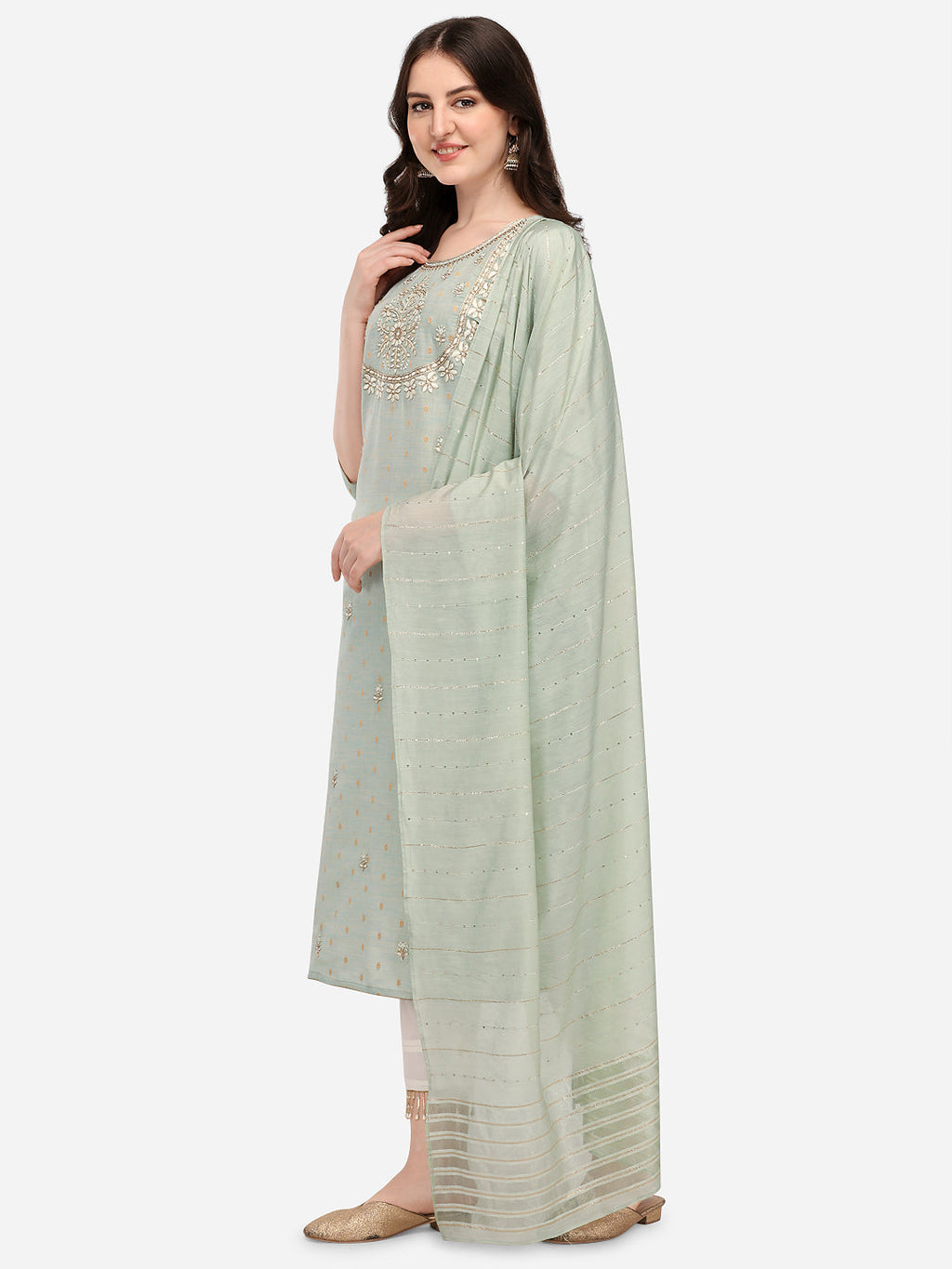 Embroidered Kurta With Pant & Dupatta Set, Multicolor - Hiral Fashion - Distacart
