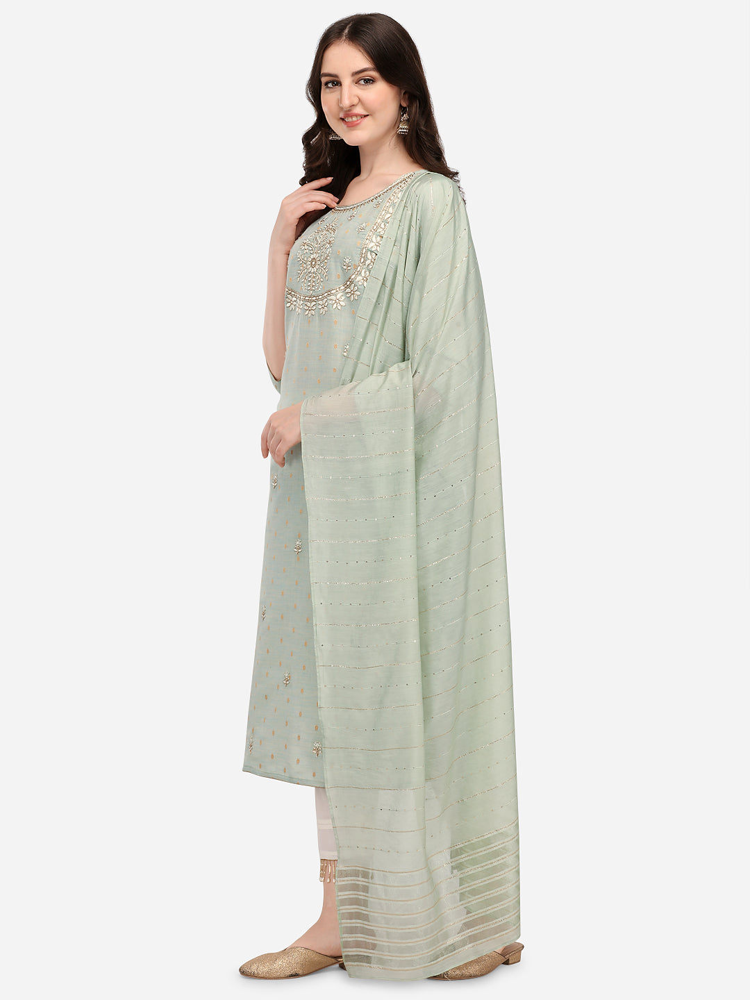 Embroidered Kurta With Pant & Dupatta Set, Multicolor - Hiral Fashion - Distacart