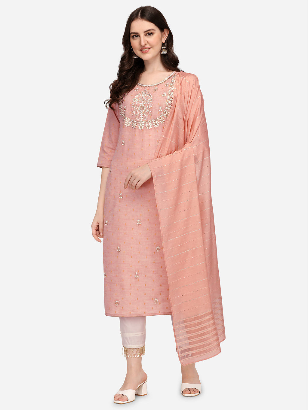Embroidered Kurta With Pant & Dupatta Set, Multicolor - Hiral Fashion - Distacart