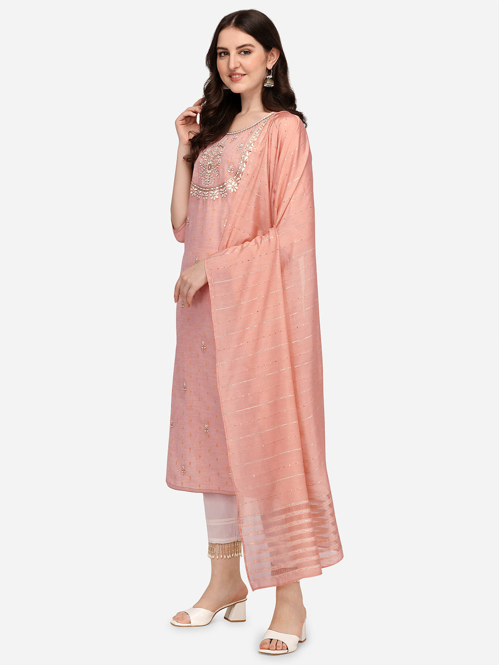 Embroidered Kurta With Pant & Dupatta Set, Multicolor - Hiral Fashion - Distacart
