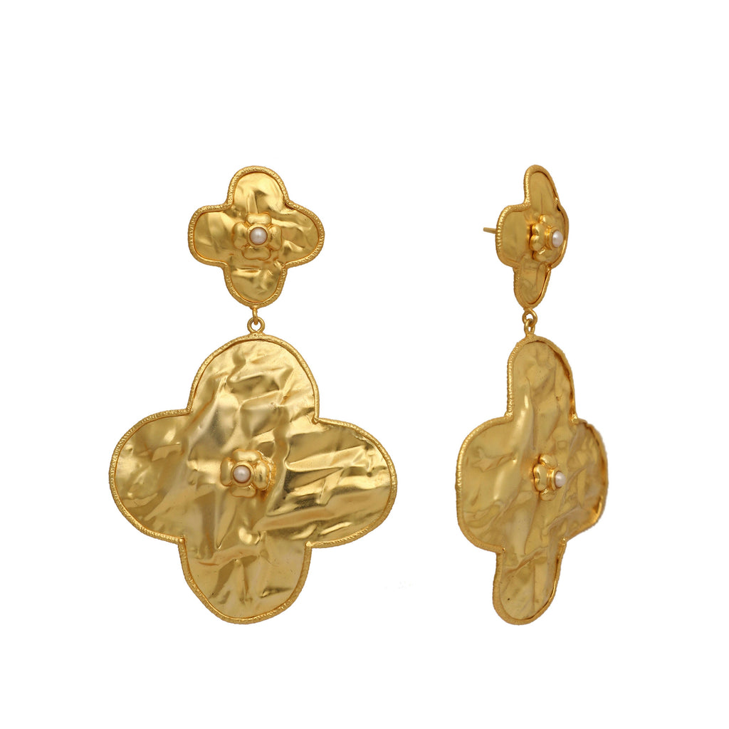 Nuyug 18k Gold-Plated Contemporary Molten Metallic Finish Floral Drop Dangler Earrings - Distacart