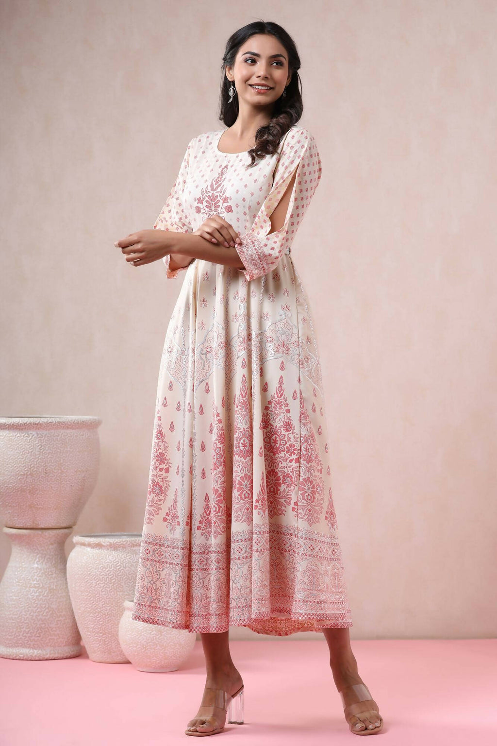 Juniper Women Ivory American Crepe Printed Flared Dress - Distacart
