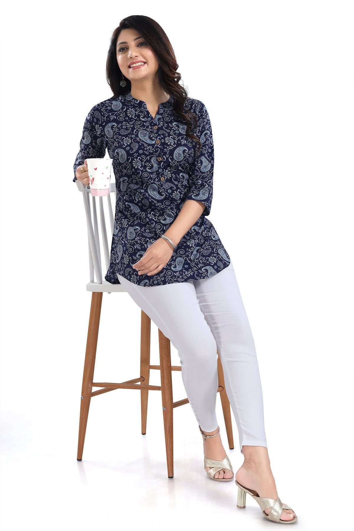 Snehal Creations Ethnic Galore Blue Short Tunic Top for Women - Distacart