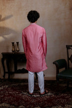 Falling Raw Silk Pink Prism Motif Kurta Set By Hilo Design