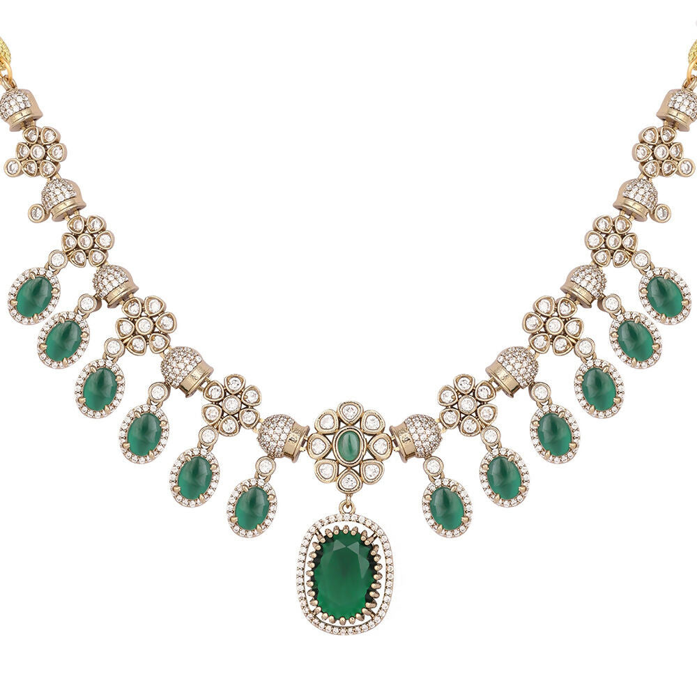 Nuyug 18K Gold Plated Emerald Blossom Necklace Set