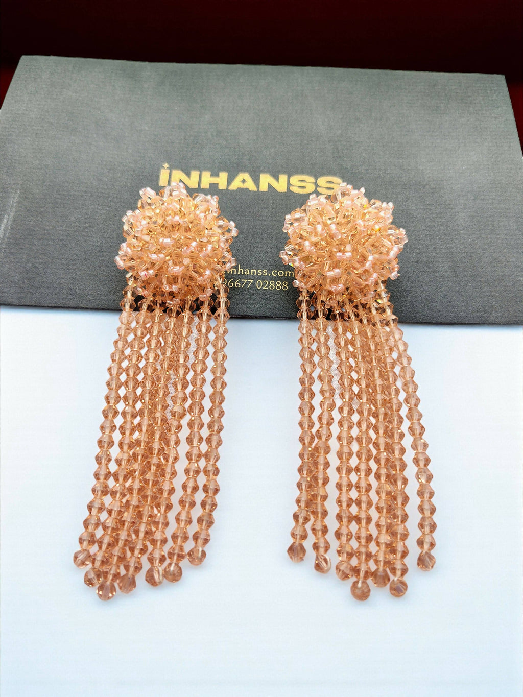Inhanns Handmade Crystal Waterfall Earrings - Long - Peach Big - Distacart