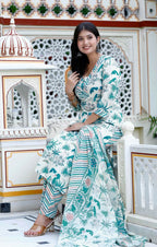 Miravan Women's Light Green Scenic Birds And Leaf Straight Pakistani Style Suit Set