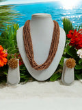 Inhanns Vibrant Handmade 20 Layers Beaded Necklace With Matching Earrings - Sandalwood