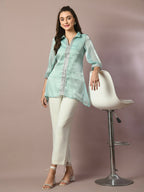 Myshka Women's Blue Solid Longline Party Tunic