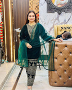 Lehenga Mart Styleylish Velvet Sequence Embroidery Work Suit Pant With Dupatta -Green - Distacart