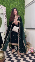 Lehenga Mart Designer Heavy Pure Viscose Velvet Top Pant & Dupatta Set-Green - Distacart
