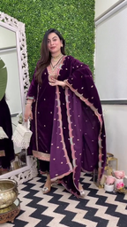 Lehenga Mart Designer Heavy Pure Viscose Velvet Top Pant & Dupatta Set-Purple - Distacart