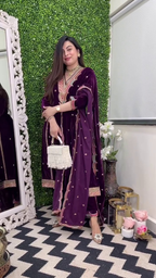 Lehenga Mart Designer Heavy Pure Viscose Velvet Top Pant & Dupatta Set-Purple - Distacart