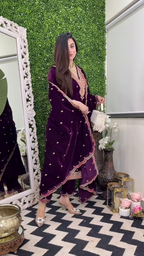 Lehenga Mart Designer Heavy Pure Viscose Velvet Top Pant & Dupatta Set-Purple - Distacart
