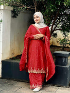 Lehenga Mart Sequence Embroidery Top And Palazzo With Dupatta Set-Red - Distacart