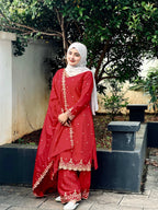 Lehenga Mart Sequence Embroidery Top And Palazzo With Dupatta Set-Red - Distacart