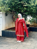Lehenga Mart Sequence Embroidery Top And Palazzo With Dupatta Set-Red - Distacart