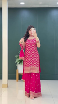 Lehenga Mart Designer Sequence Embroidery Top And Palazzo With Dupatta Set-Pink - Distacart