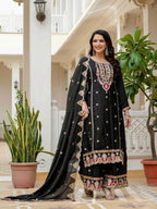Lehenga Mart Designer Sequence Embroidery On Silk Fabric Top And Palazzo With Dupatta-Black - Distacart