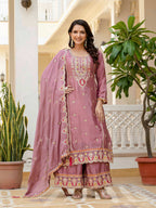 Lehenga Mart Designer Sequence Embroidery On Silk Fabric Top And Palazzo With Dupatta-Multicolor - Distacart