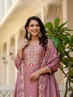 Lehenga Mart Designer Sequence Embroidery On Silk Fabric Top And Palazzo With Dupatta-Multicolor - Distacart